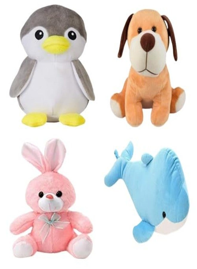 Future Shop Pack of 4 Elegant Soft Toys - Grey Penguin, Binny, Dog & Dolphin| Premium Plush Bundle for Kids| Ideal Gift Set for Childrens| Adorable Stuffed Animals for Playtime and Bedtime - Image 1